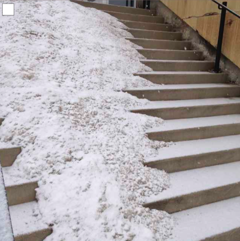 granular snow on stairs